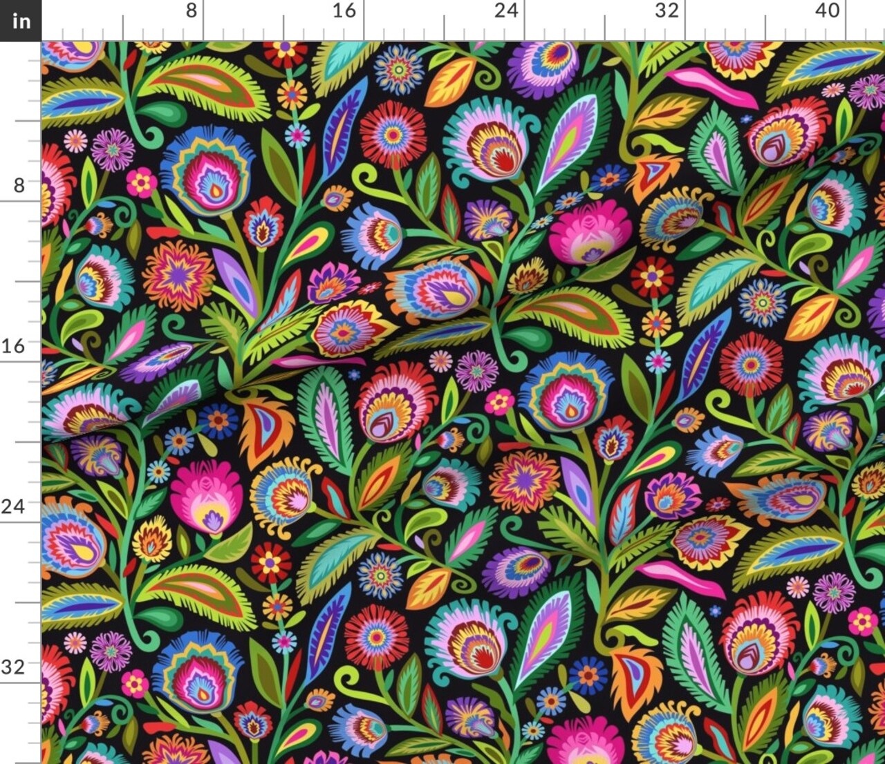 Various Fabrics by the Yard or Fat Quarter Wycinanki Floral Garden European Bright Maximalist Folk Art Style Vintage Inspired Damask Colorful Rustic Custom Printed Fabric by Spoonflower